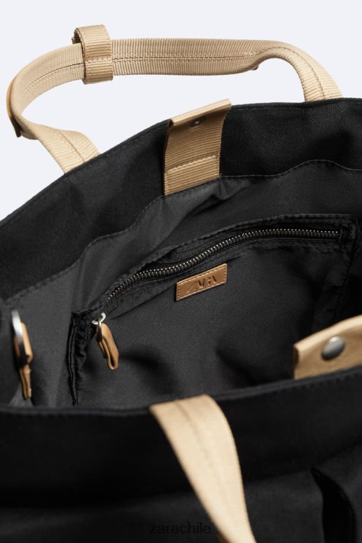 accesorios cl Zara hombres bolso shopper con múltiples bolsillos negro JJ06N41296