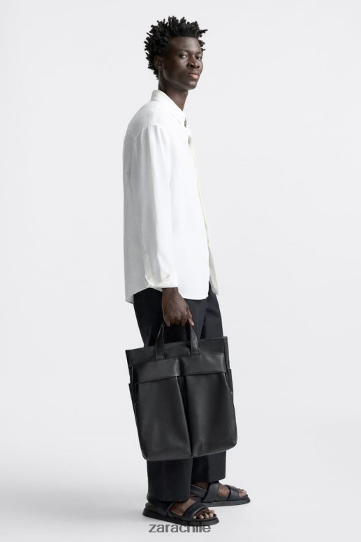 accesorios cl Zara hombres bolso tote suave con dos bolsillos negro JJ06N41336