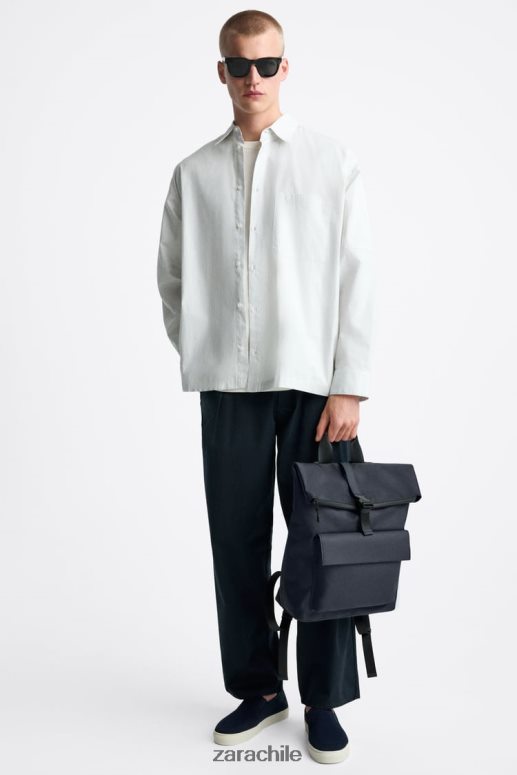 accesorios cl Zara hombres mochila con solapa azul JJ06N41348
