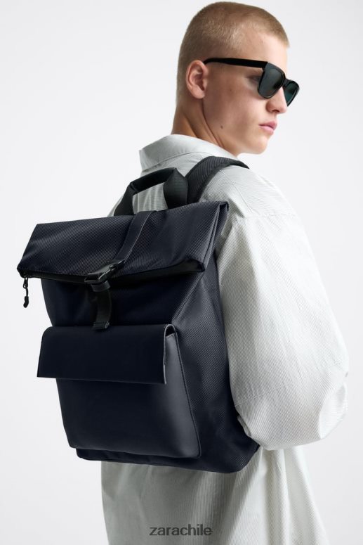 accesorios cl Zara hombres mochila con solapa azul JJ06N41348