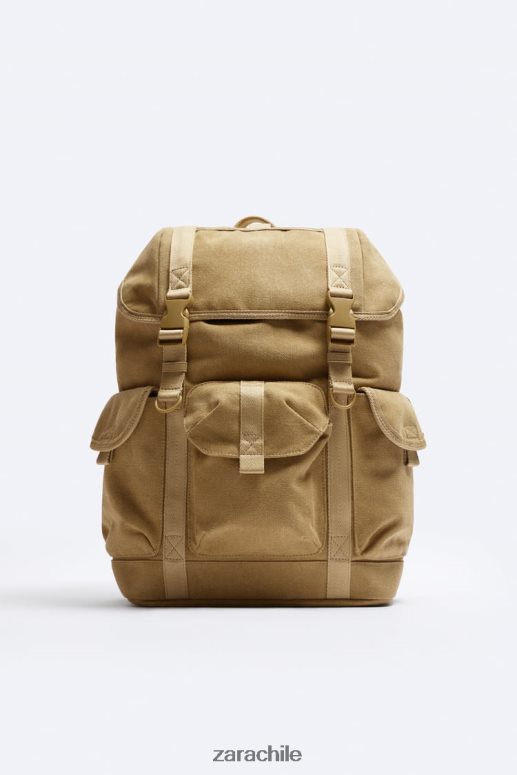 accesorios cl Zara hombres mochila de lona exploradora original JJ06N41320