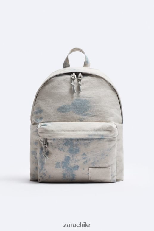 accesorios cl Zara hombres mochila de lona lavada con efecto tie-dye azul JJ06N41293