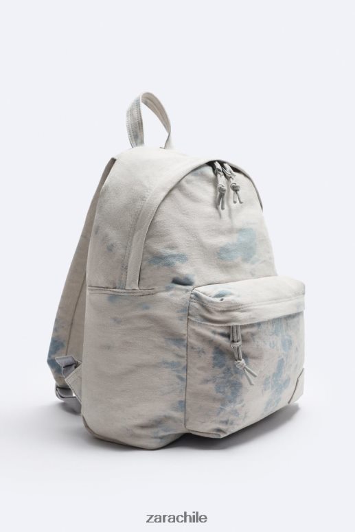 accesorios cl Zara hombres mochila de lona lavada con efecto tie-dye azul JJ06N41293