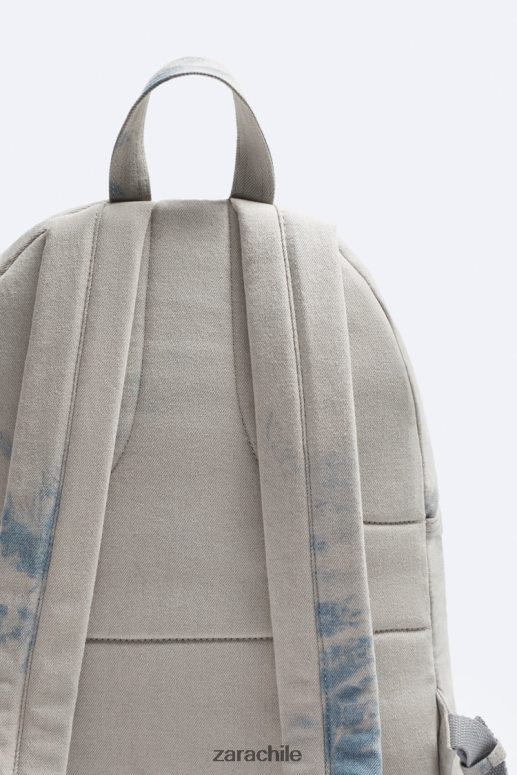 accesorios cl Zara hombres mochila de lona lavada con efecto tie-dye azul JJ06N41293