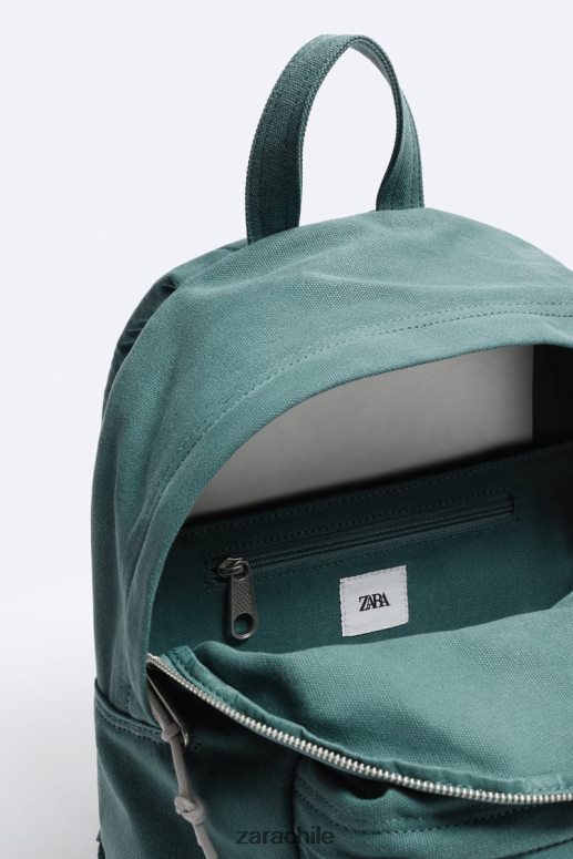 accesorios cl Zara hombres mochila de lona lavada verde JJ06N41294