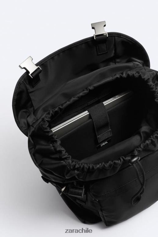 accesorios cl Zara hombres mochila de nailon negro JJ06N41319