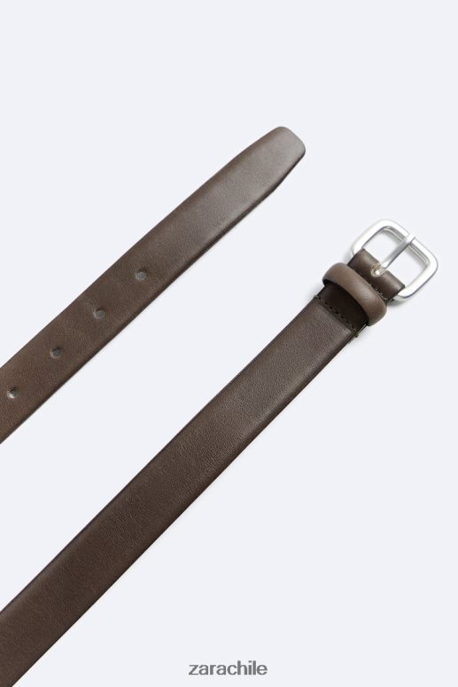 accesorios cl Zara hombres cinturón de cuero estrecho gris topo JJ06N41457