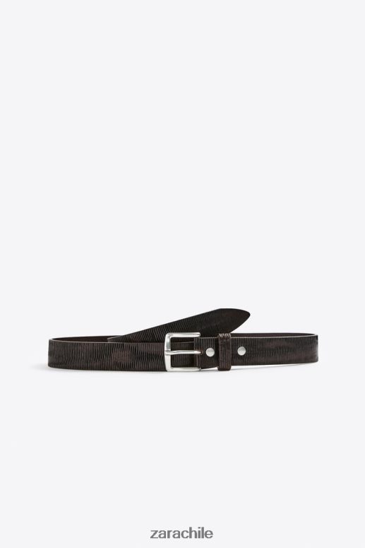 accesorios cl Zara hombres cinturón de cuero texturizado marron oscuro JJ06N41469