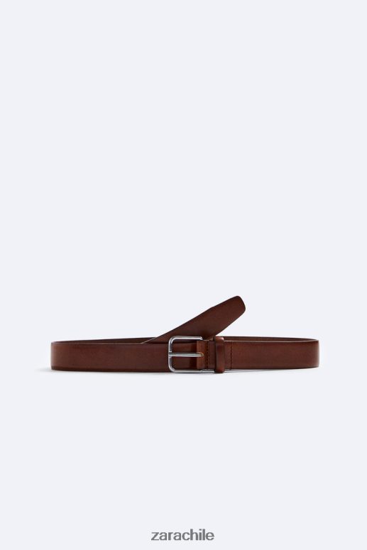 accesorios cl Zara hombres cinturón de vestir de cuero marrón JJ06N41459