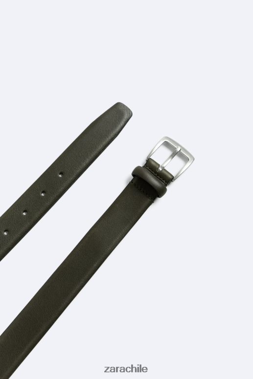 accesorios cl Zara hombres cinturón de vestir de cuero verde JJ06N41454