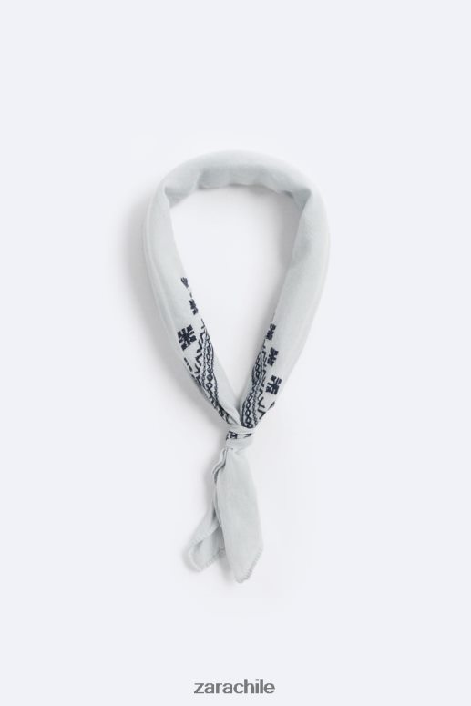 accesorios cl Zara hombres bandana con bordado geométrico cielo azul JJ06N41396
