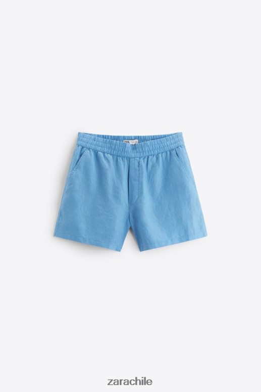 ropa cl Zara hombres pantalones cortos 100% lino azulado JJ06N41254