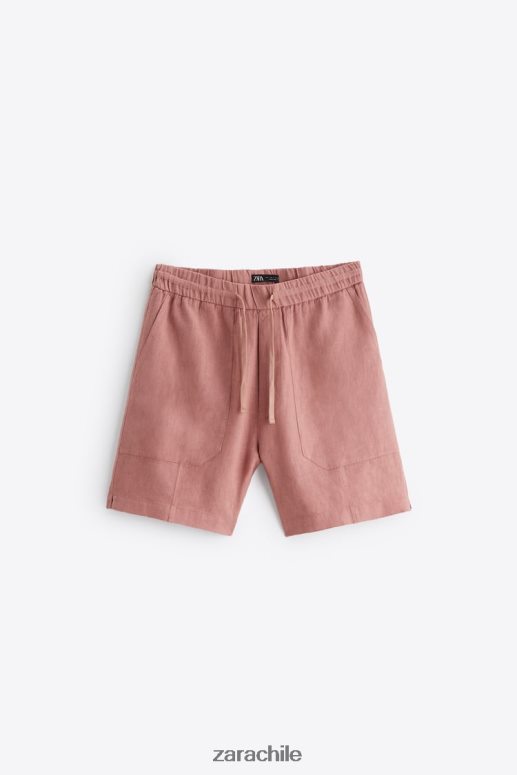 ropa cl Zara hombres pantalones cortos 100% lino rosa JJ06N41253