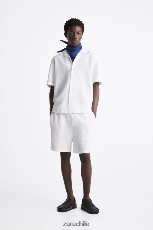 ropa cl Zara hombres pantalones cortos con aspecto arrugado blanco JJ06N41249