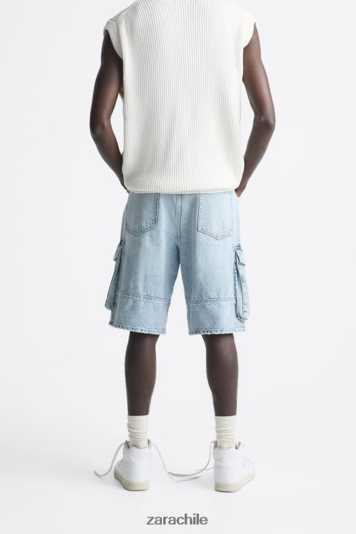 ropa cl Zara hombres pantalones cortos de mezclilla azul medio JJ06N41248