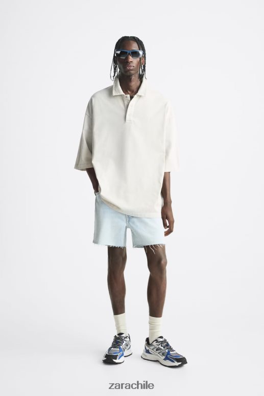 ropa cl Zara hombres pantalones cortos de mezclilla recortados azul claro JJ06N41244