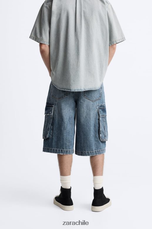 ropa cl Zara hombres shorts cargo holgados azul JJ06N41246