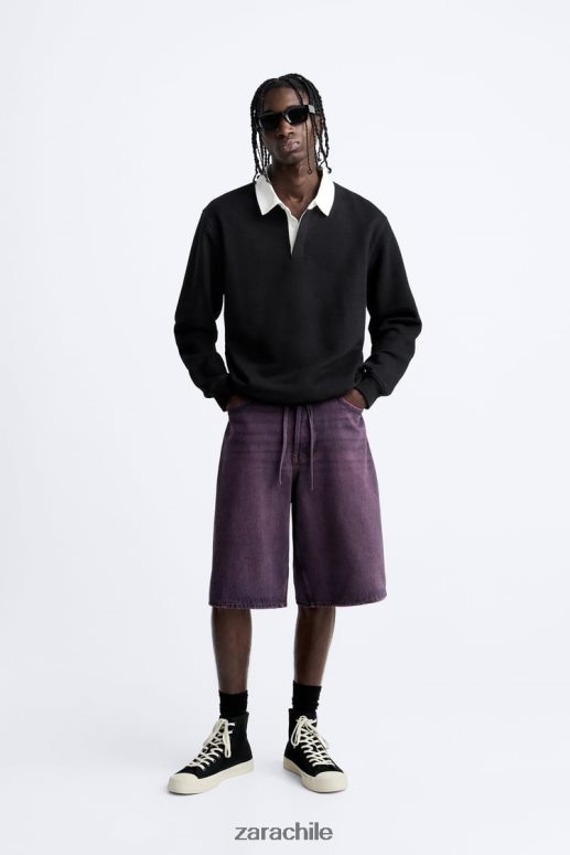 ropa cl Zara hombres shorts de mezclilla de corte ancho rosa JJ06N41240