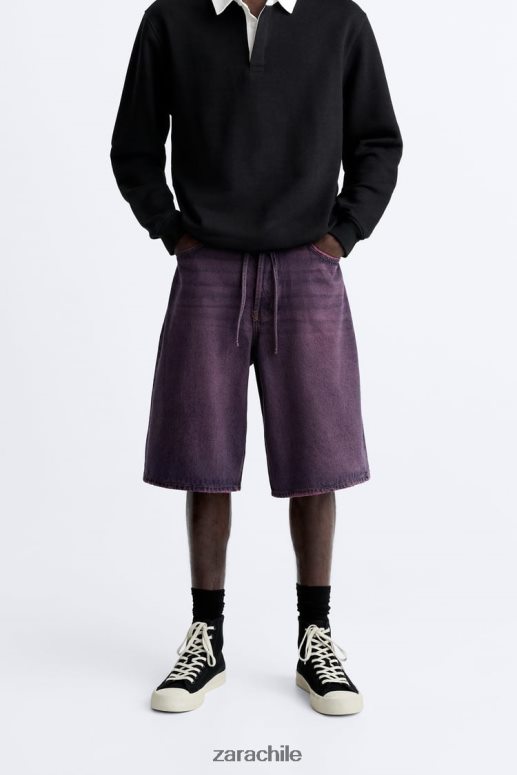 ropa cl Zara hombres shorts de mezclilla de corte ancho rosa JJ06N41240