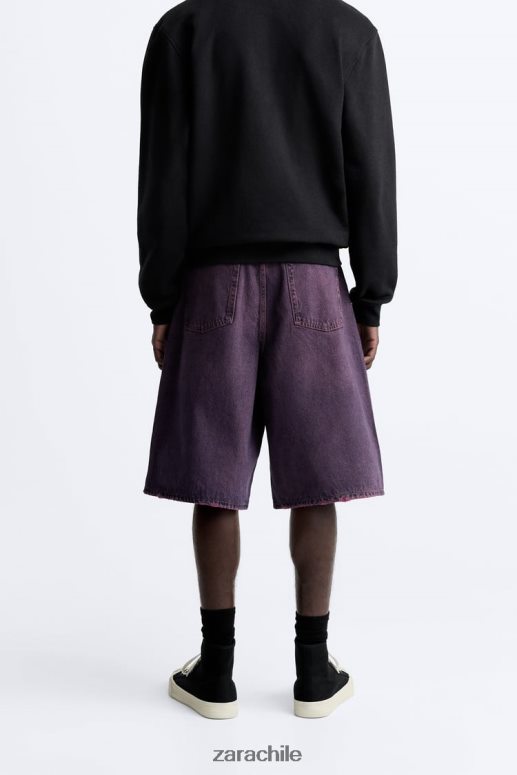 ropa cl Zara hombres shorts de mezclilla de corte ancho rosa JJ06N41240