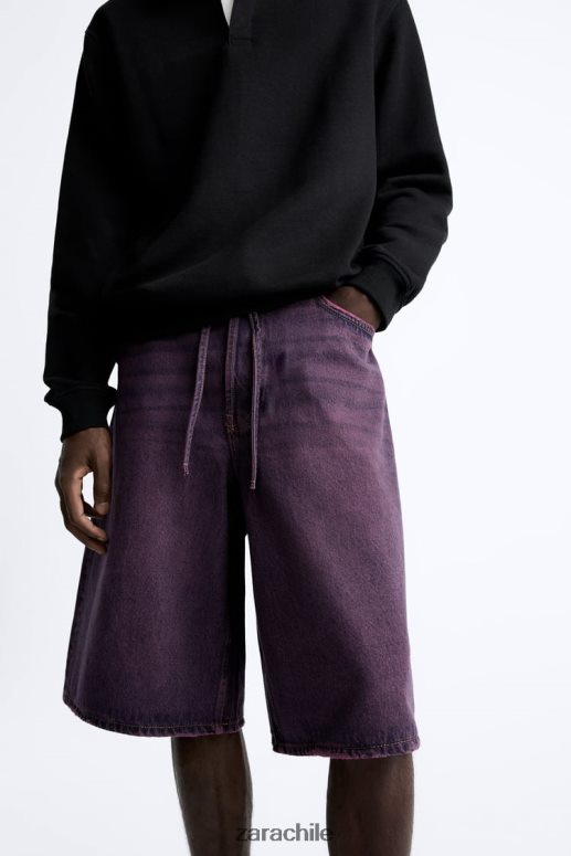 ropa cl Zara hombres shorts de mezclilla de corte ancho rosa JJ06N41240