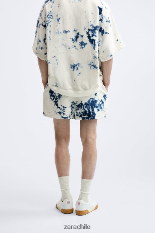 ropa cl Zara hombres shorts de mezclilla teñidos anudados ostra blanca JJ06N41237