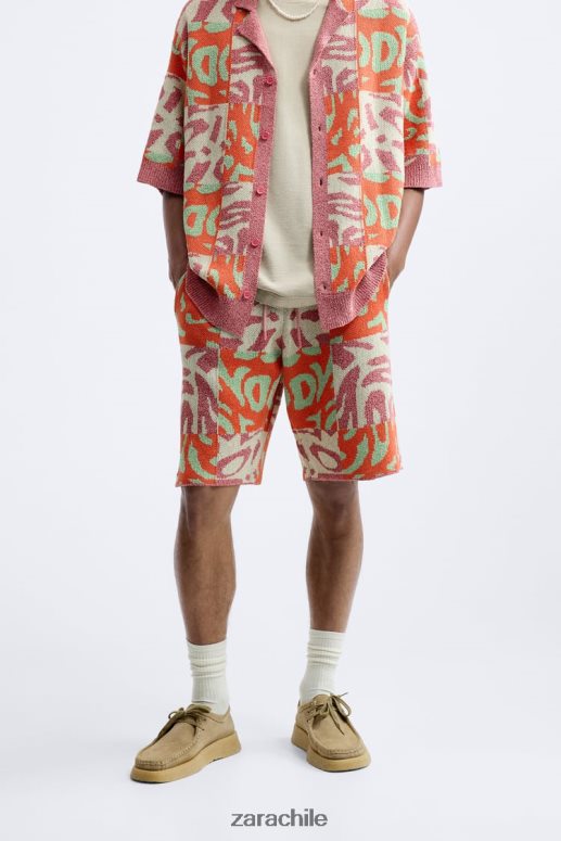 ropa cl Zara hombres shorts de punto con patchwork de jacquard rosa JJ06N41238