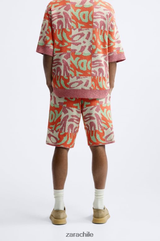 ropa cl Zara hombres shorts de punto con patchwork de jacquard rosa JJ06N41238