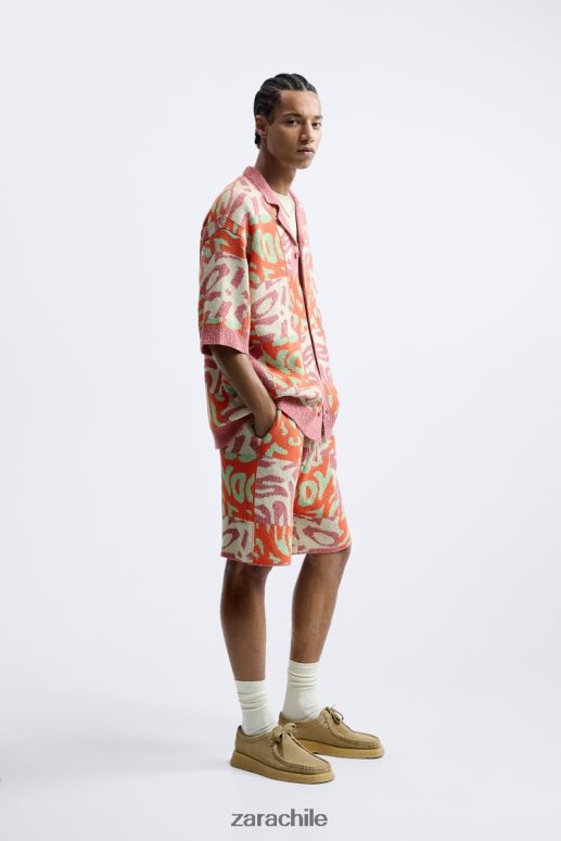ropa cl Zara hombres shorts de punto con patchwork de jacquard rosa JJ06N41238