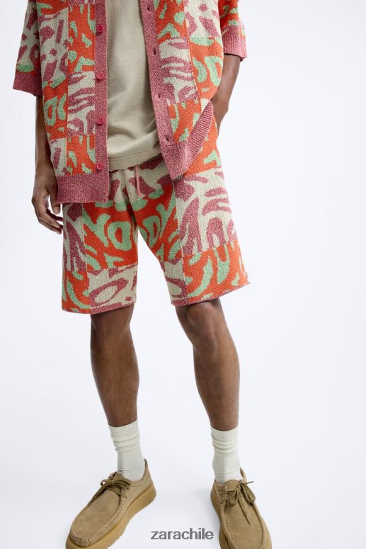ropa cl Zara hombres shorts de punto con patchwork de jacquard rosa JJ06N41238