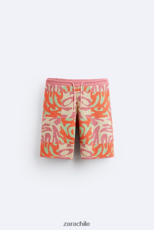 ropa cl Zara hombres shorts de punto con patchwork de jacquard rosa JJ06N41238