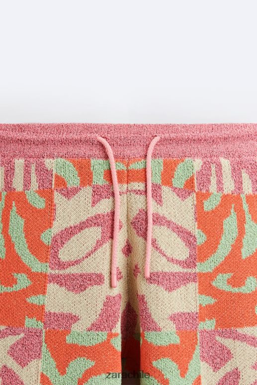 ropa cl Zara hombres shorts de punto con patchwork de jacquard rosa JJ06N41238