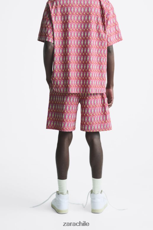 ropa cl Zara hombres shorts de punto geométrico en jacquard rosa JJ06N41239