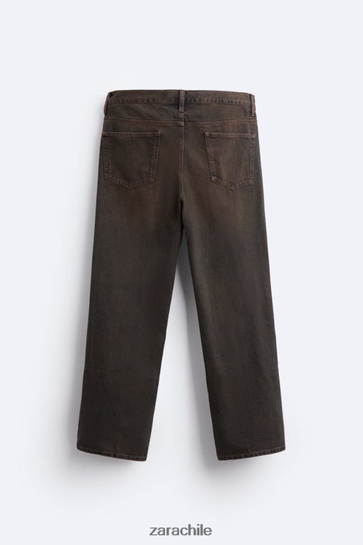 ropa cl Zara hombres jeans rectos sobretintados marron oscuro JJ06N4957