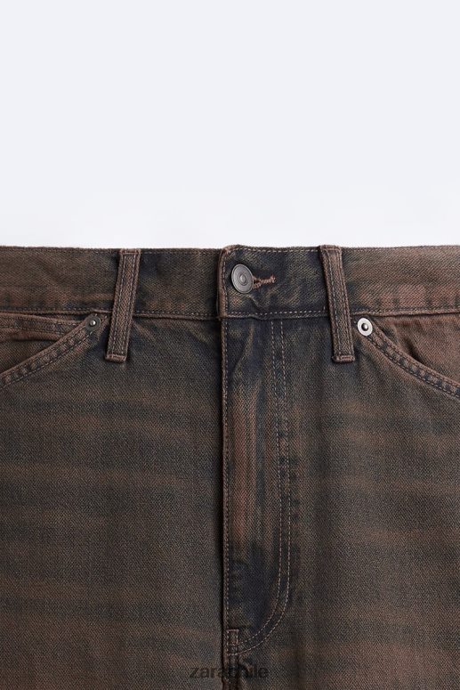 ropa cl Zara hombres jeans rectos sobretintados marron oscuro JJ06N4957
