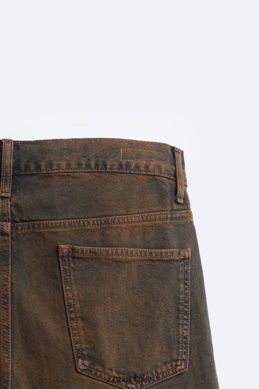 ropa cl Zara hombres jeans rectos sobretintados marron oscuro JJ06N4957