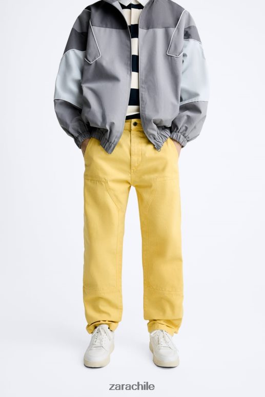 ropa cl Zara hombres pantalones con bolsillo de carpintero amarillo JJ06N4954