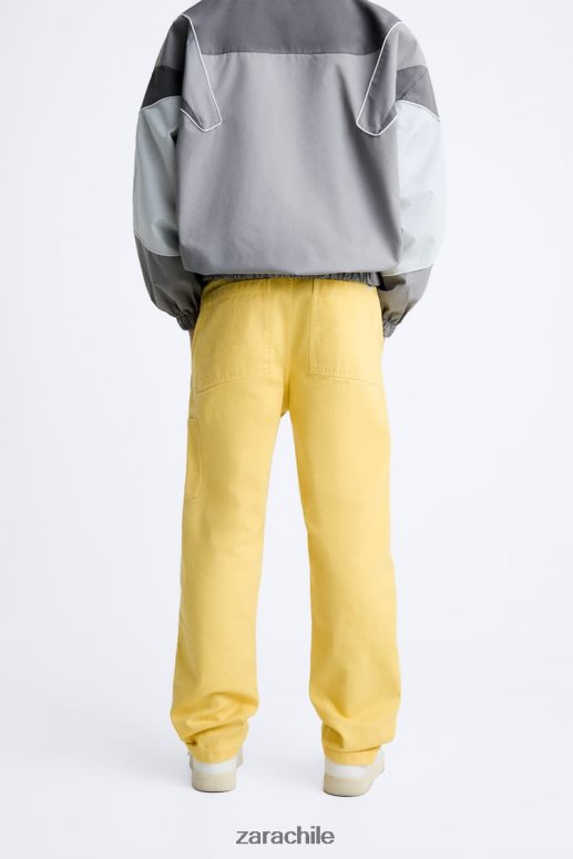 ropa cl Zara hombres pantalones con bolsillo de carpintero amarillo JJ06N4954