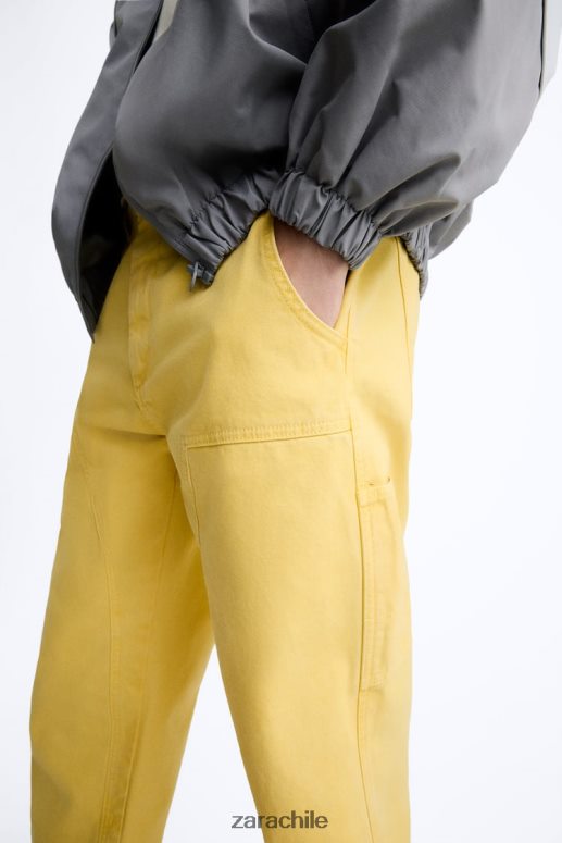 ropa cl Zara hombres pantalones con bolsillo de carpintero amarillo JJ06N4954
