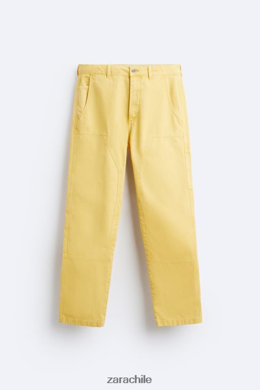 ropa cl Zara hombres pantalones con bolsillo de carpintero amarillo JJ06N4954