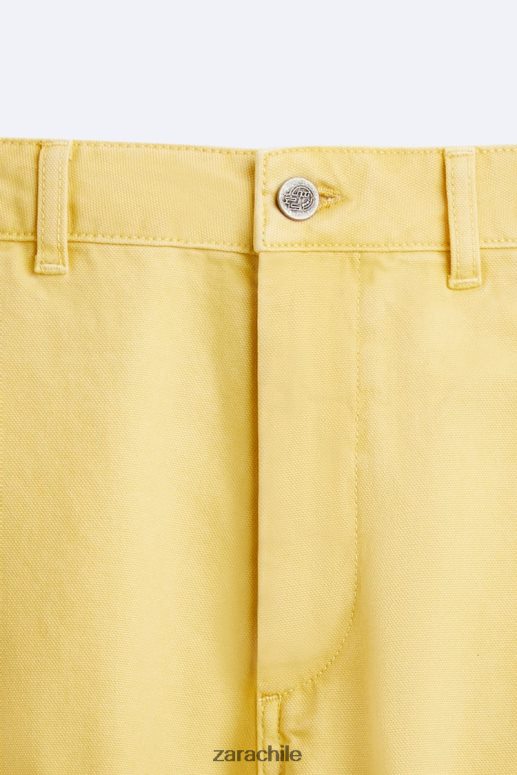 ropa cl Zara hombres pantalones con bolsillo de carpintero amarillo JJ06N4954