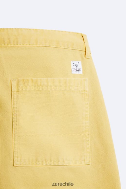 ropa cl Zara hombres pantalones con bolsillo de carpintero amarillo JJ06N4954