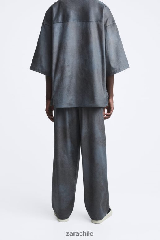 ropa cl Zara hombres pantalones de ante sintético lavados gris JJ06N4949