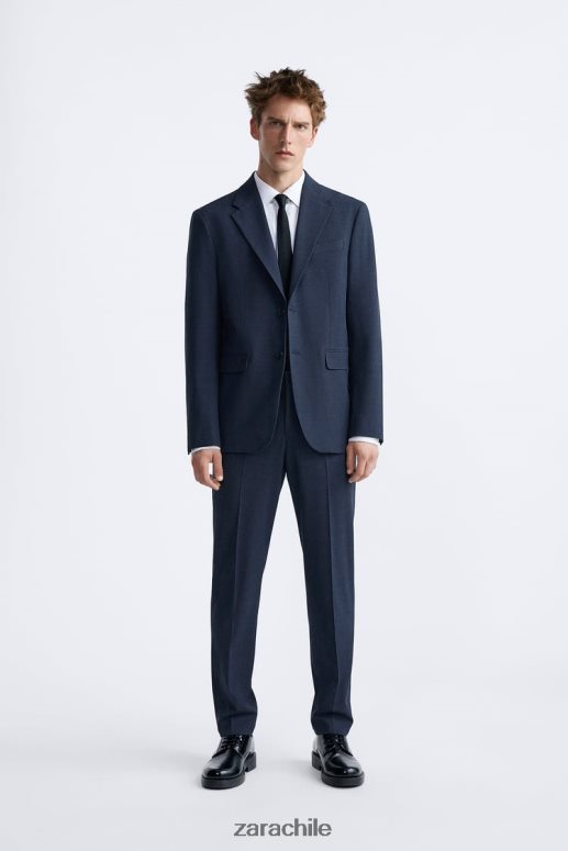 ropa cl Zara hombres pantalones de traje a cuadros azulado JJ06N4967