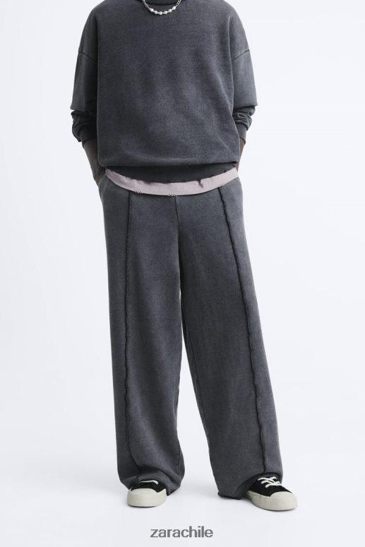 ropa cl Zara hombres pantalones jogger de color lavado antracita oscura JJ06N4948