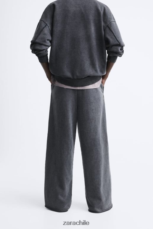 ropa cl Zara hombres pantalones jogger de color lavado antracita oscura JJ06N4948