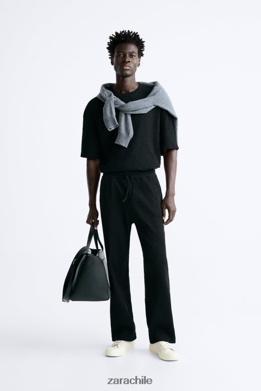 ropa cl Zara hombres pantalones jogging de canalé negro JJ06N4963