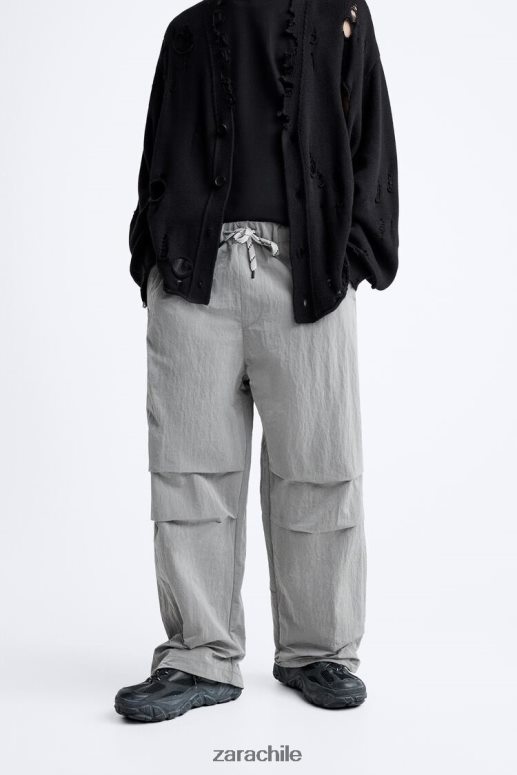 ropa cl Zara hombres pantalones técnicos de paracaídas plata JJ06N4953