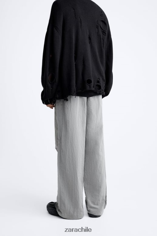 ropa cl Zara hombres pantalones técnicos de paracaídas plata JJ06N4953