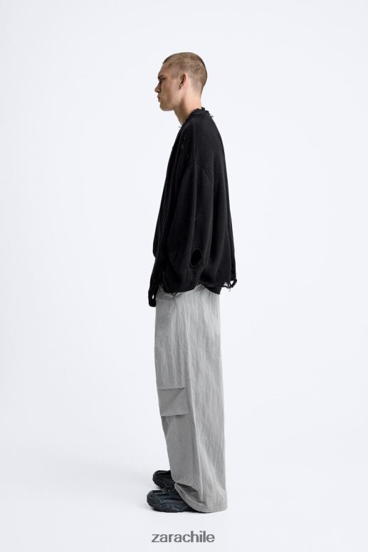 ropa cl Zara hombres pantalones técnicos de paracaídas plata JJ06N4953